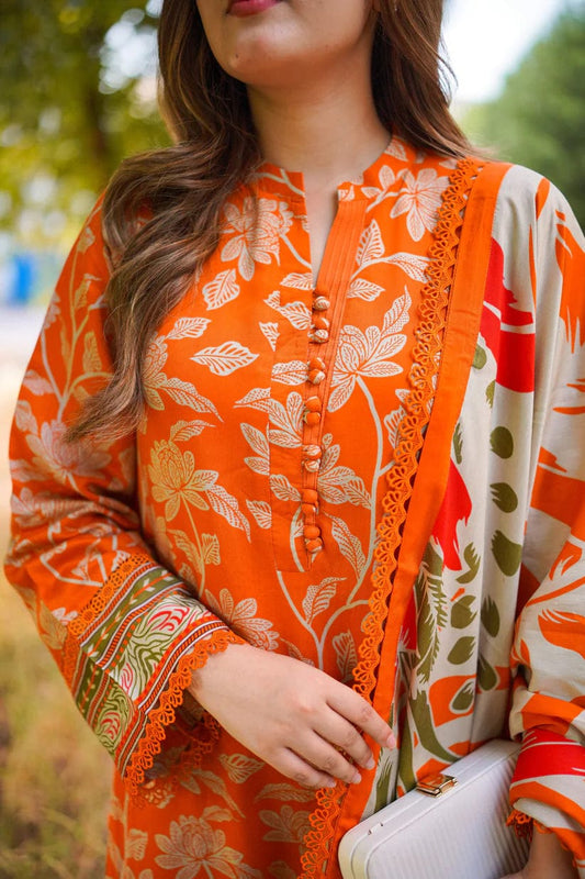 RR-AR1750 Unstitched Printed Lawn 3pc Suit With Chiffon Dupatta