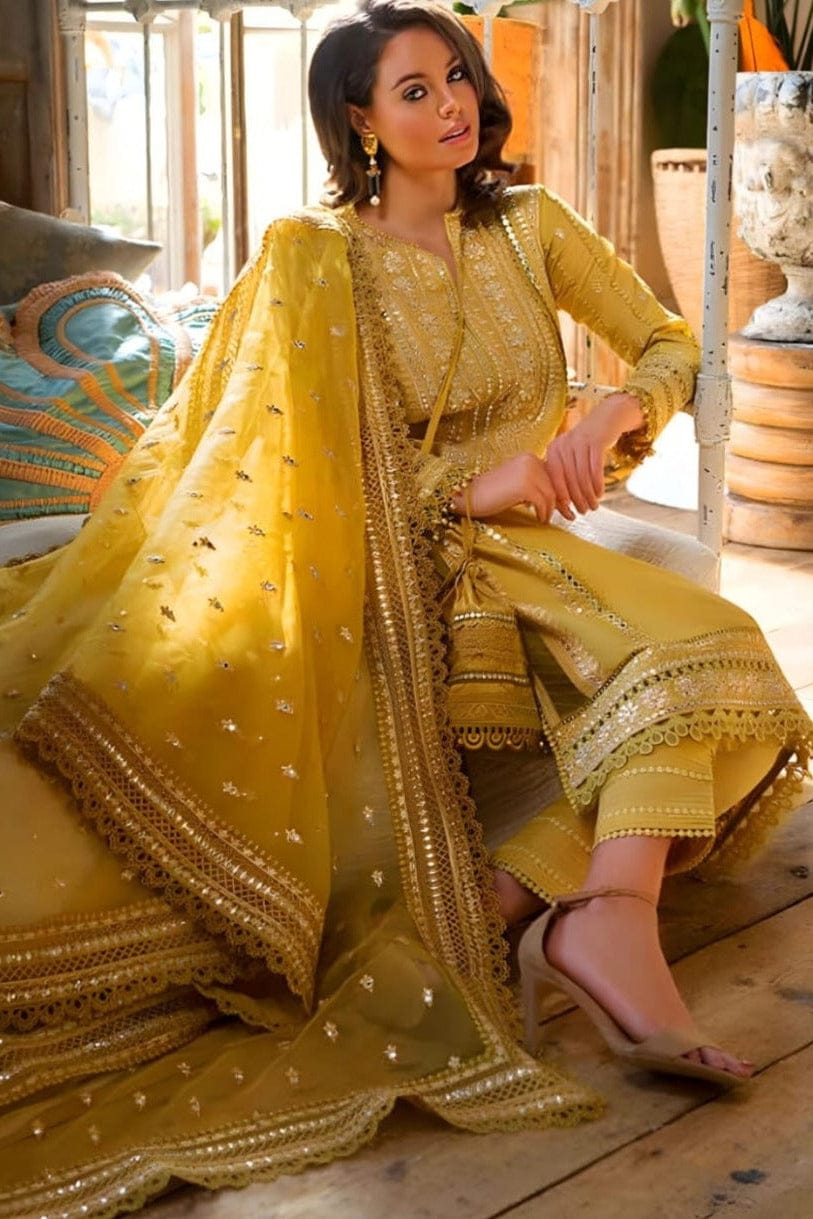 RR-1342 Sequence Embroidered Unstitched Lawn 3pc Suit With Sequence Embroidered Organza Dupatta