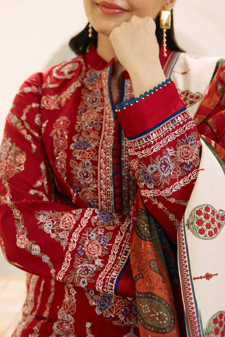RR-ZS2550 Unstitched Fully Embroided Lawn Suit With Cotton Lawn Digital Printed Dupatta
