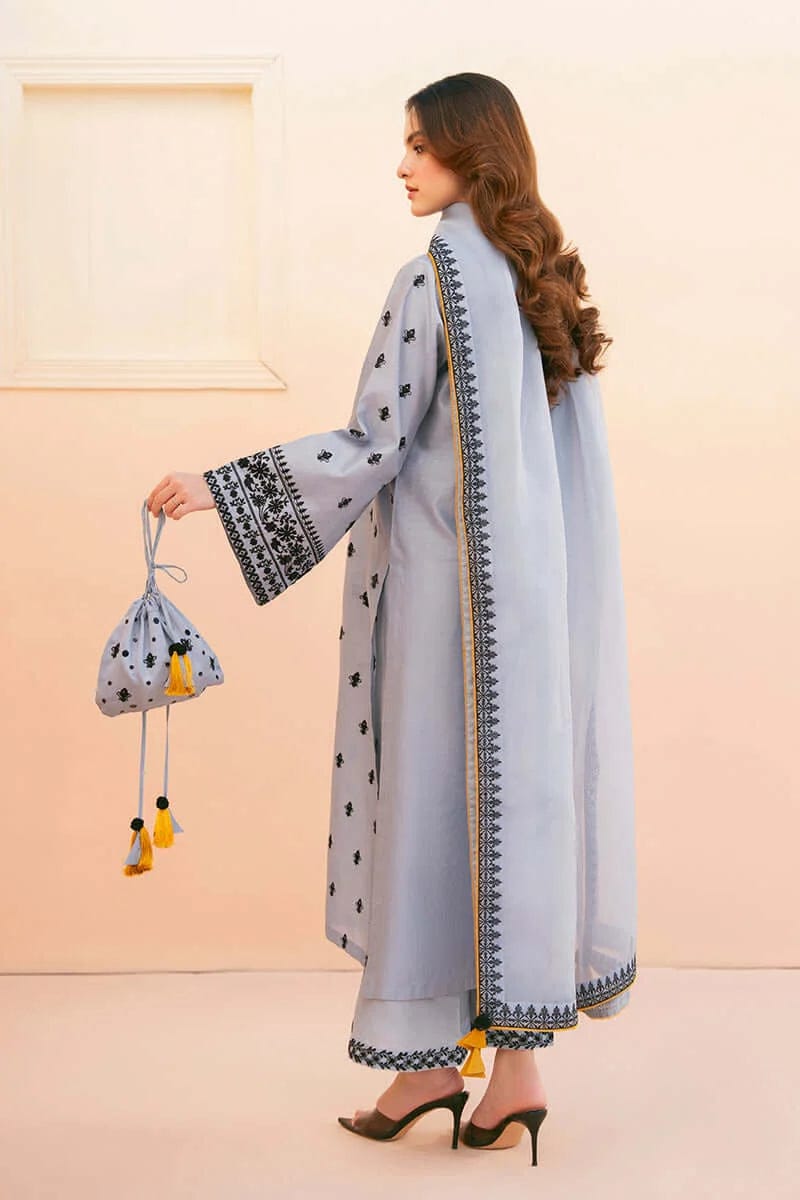 RR-AS2775 Unstitched Embroidered Lawn 3pc Suit With Organza Embroidered Dupatta