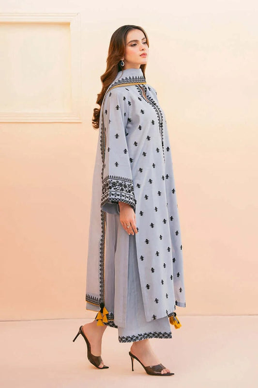 RR-AS2775 Unstitched Embroidered Lawn 3pc Suit With Organza Embroidered Dupatta