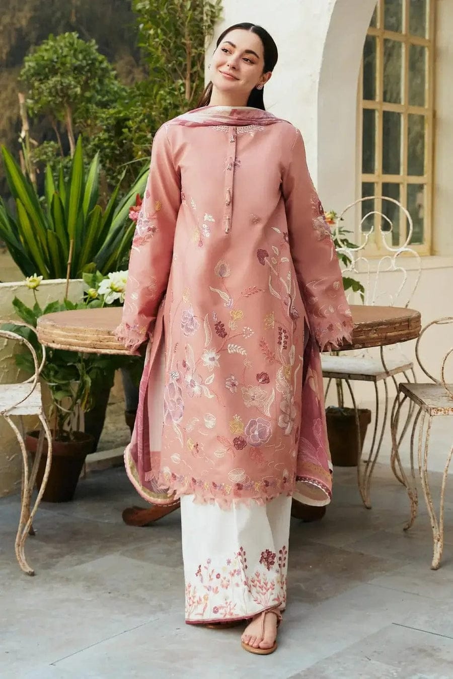 RR-ZS2755 Lawn Unstitched Embroidered 3pc Suit With Cotton Lawn Digital Printed Dupatta