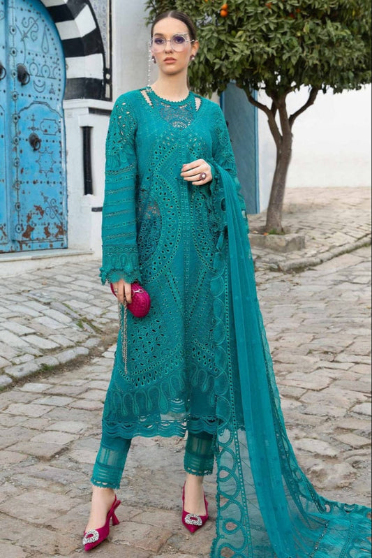 RR-MB2595 Lawn Unstitched Embroidered 3pc Suit With Bamber Chiffon Embroidered Dupatta