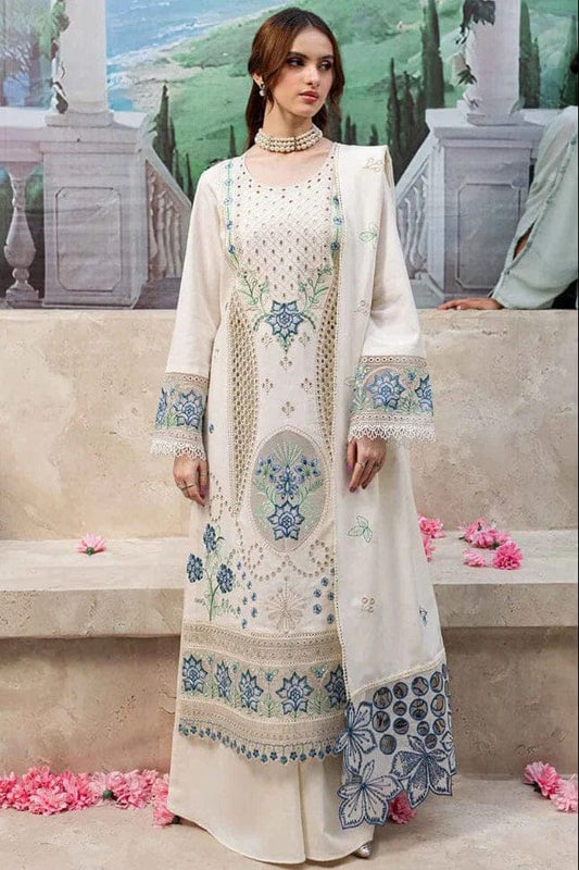 RR-MR2730 Lawn Unstitched Embroidered 3pc Suit With Lawn Embroidered Dupatta