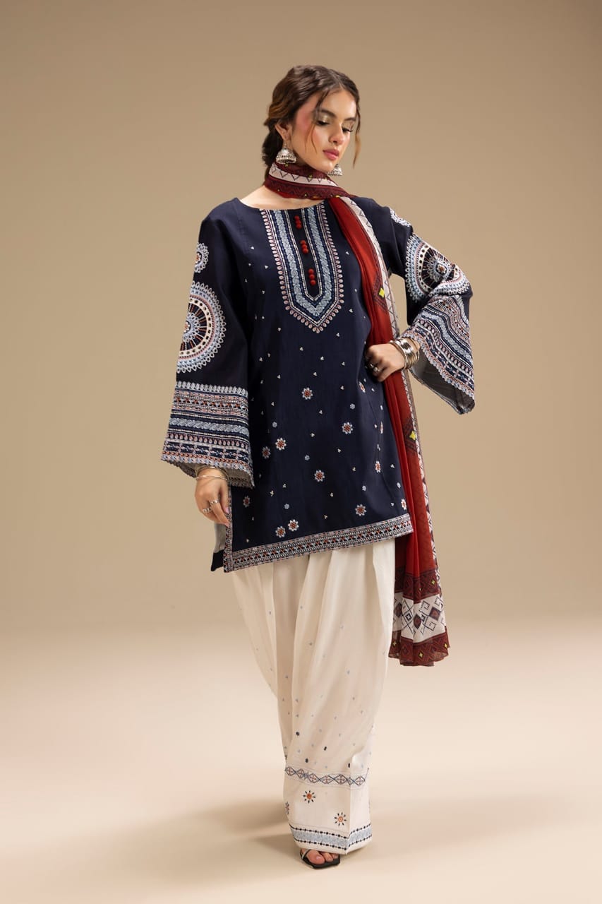 RR-RR610 Unstitched Fully Embroidered Lawn Suit With Digital Printed Monar Dupatta