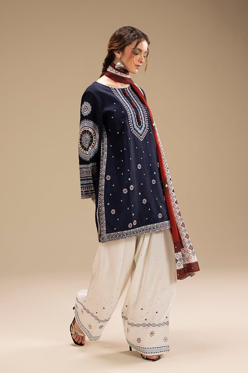 RR-RR610 Unstitched Fully Embroidered Lawn Suit With Digital Printed Monar Dupatta