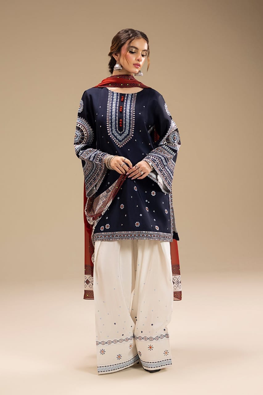 RR-RR610 Unstitched Fully Embroidered Lawn Suit With Digital Printed Monar Dupatta