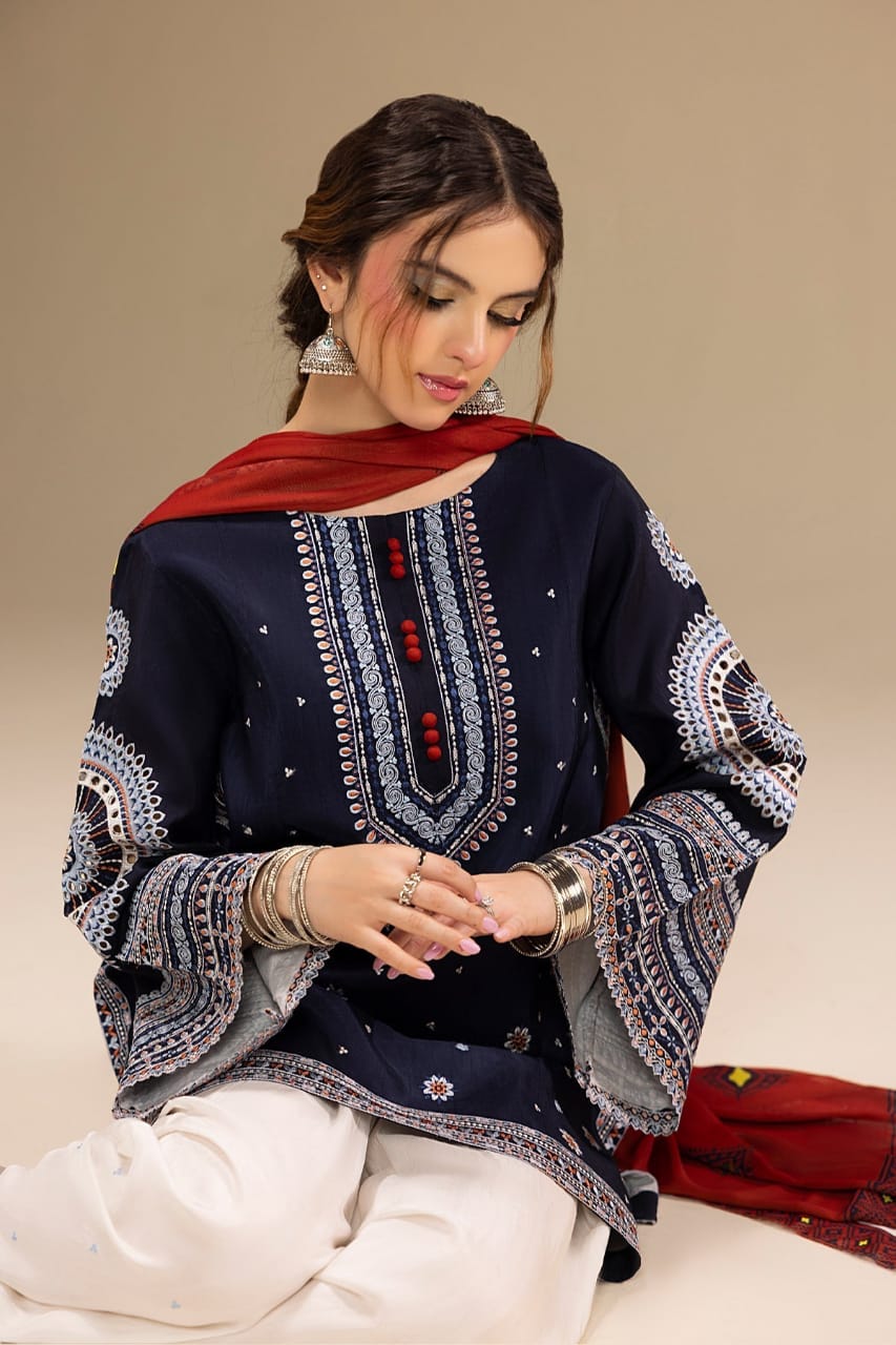 RR-RR610 Unstitched Fully Embroidered Lawn Suit With Digital Printed Monar Dupatta