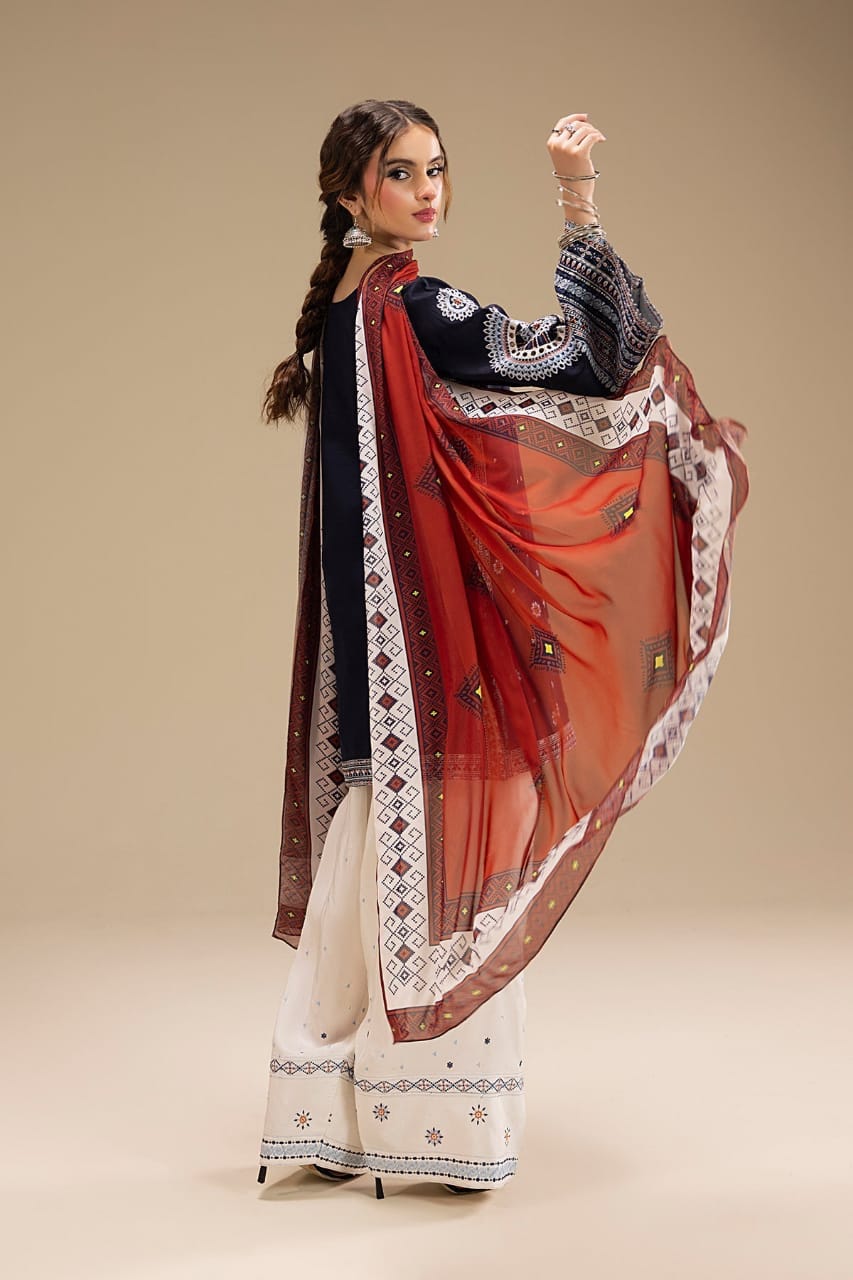 RR-RR610 Unstitched Fully Embroidered Lawn Suit With Digital Printed Monar Dupatta