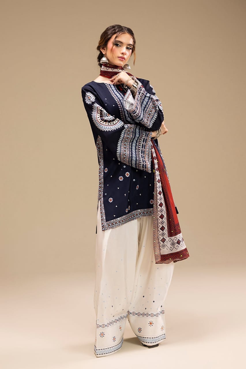 RR-RR610 Unstitched Fully Embroidered Lawn Suit With Digital Printed Monar Dupatta