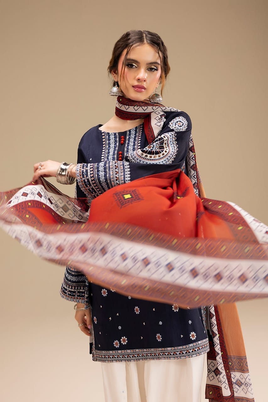 RR-RR610 Unstitched Fully Embroidered Lawn Suit With Digital Printed Monar Dupatta