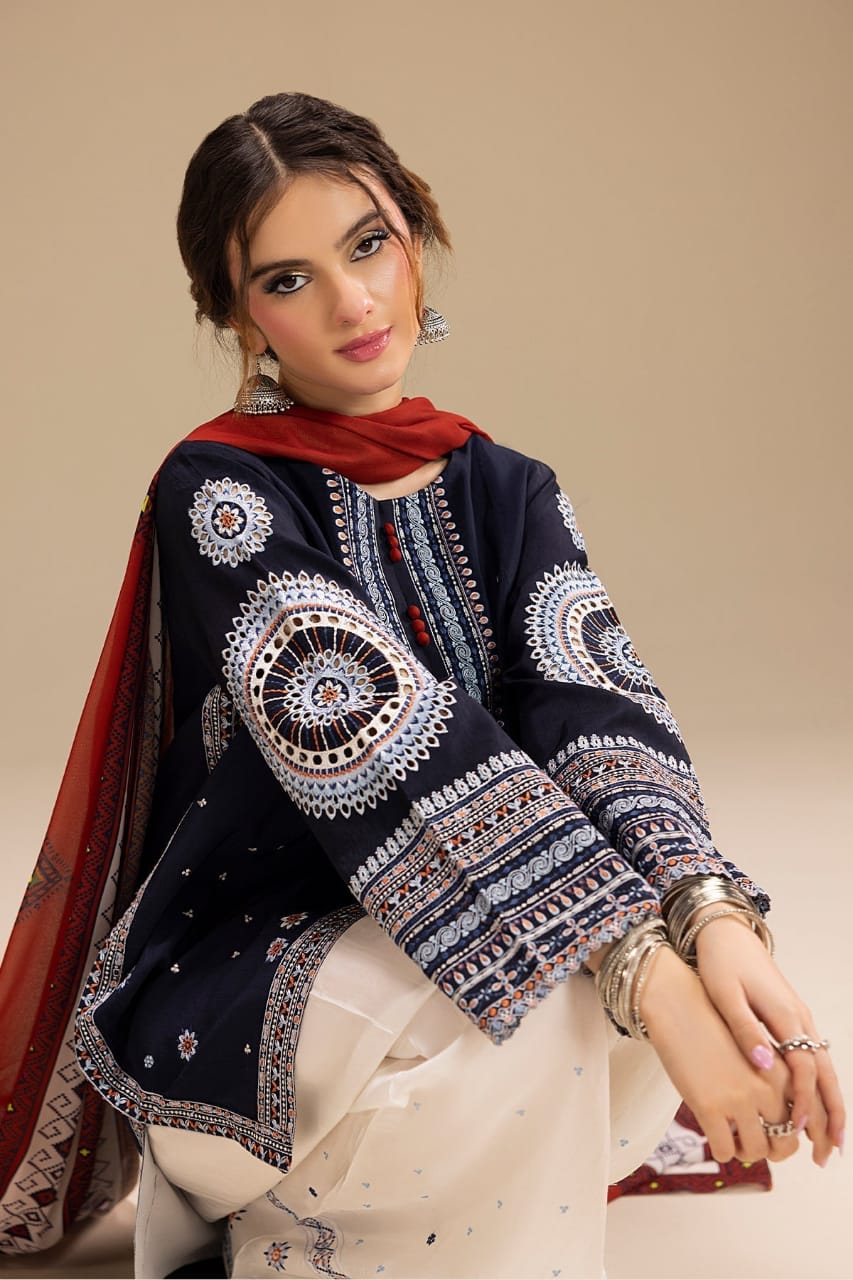 RR-RR610 Unstitched Fully Embroidered Lawn Suit With Digital Printed Monar Dupatta