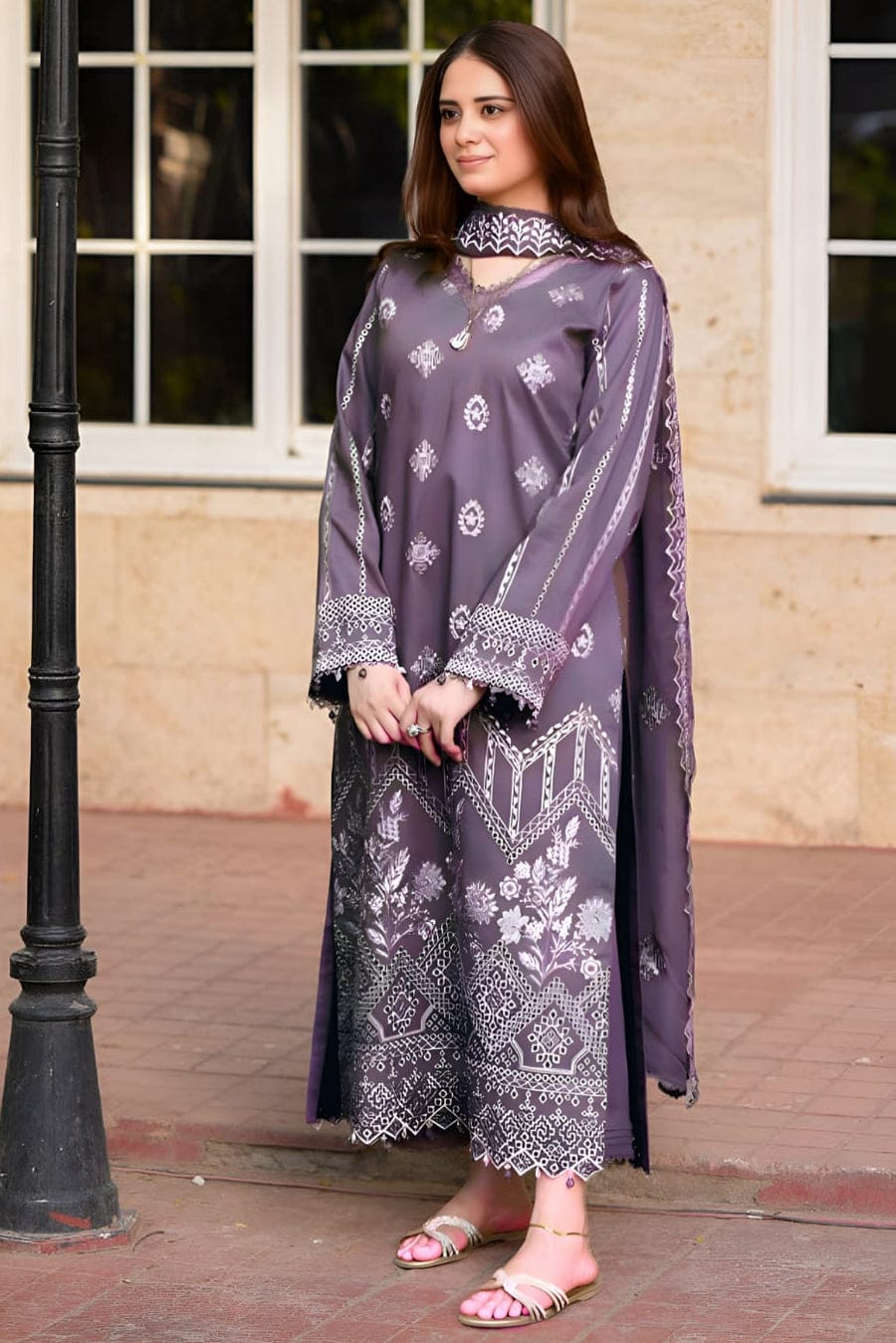 RR-NS915 Unstitched Fully Embroidered Lawn Suit With Bamber Embroidered Dupatta