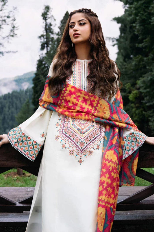 RR-SP2575 Unstitched Fully Embroidered Lawn Suit With Digital Printed Monar Dupatta