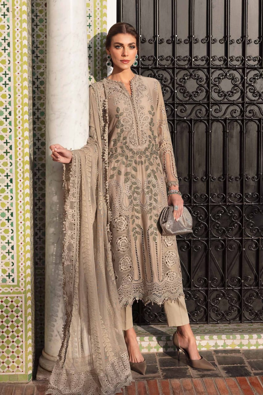 RR-MB2665 Lawn Unstitched Chiken Kari 3pc Suit With Organza Embroidered Dupatta