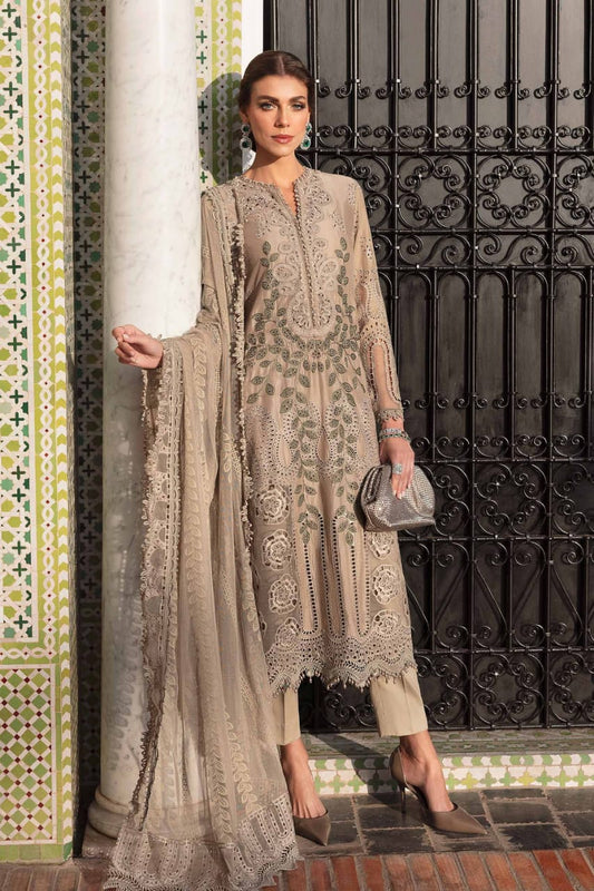 RR-MB2665 Lawn Unstitched Chiken Kari 3pc Suit With Organza Embroidered Dupatta