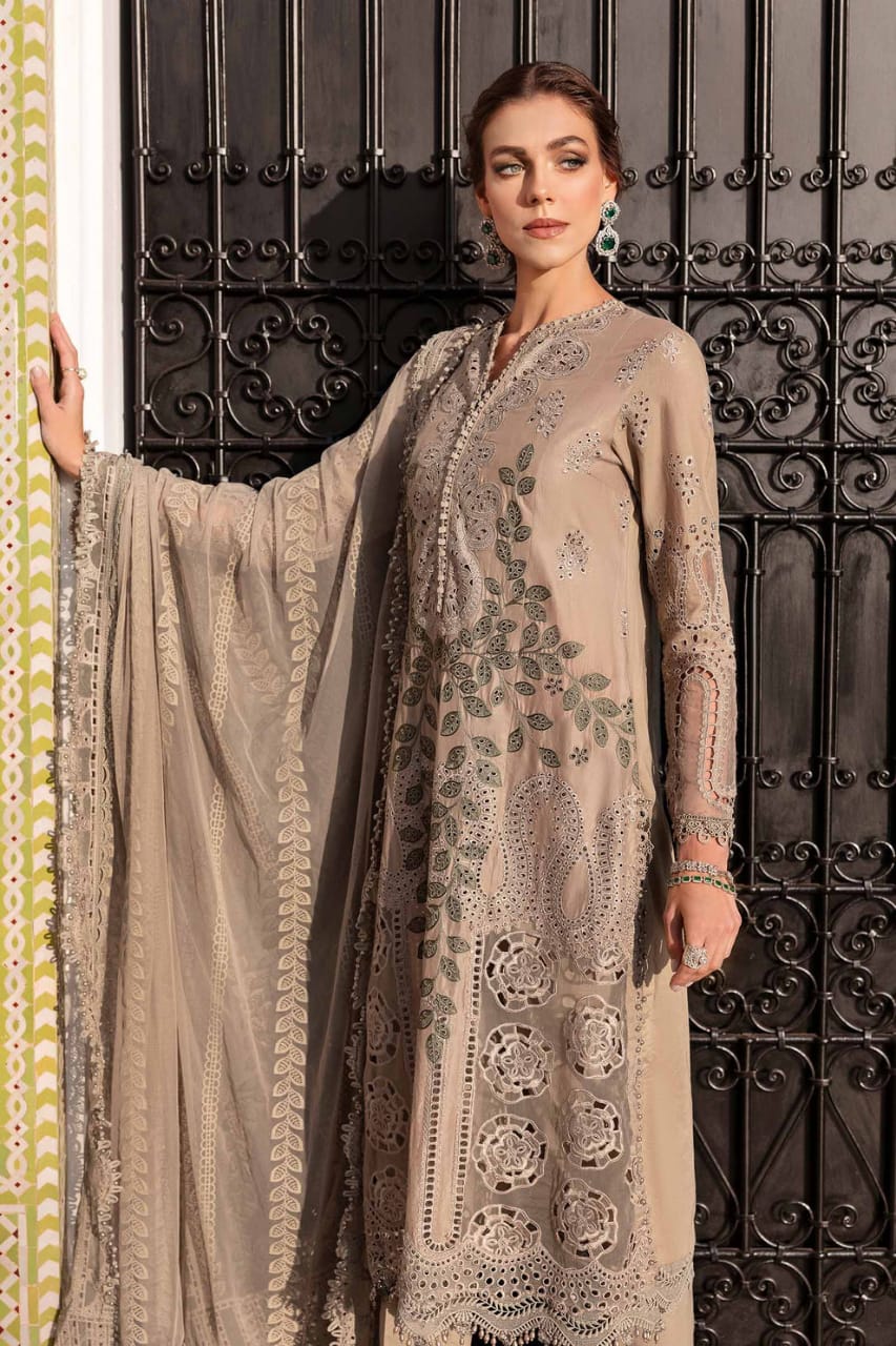 RR-MB2665 Lawn Unstitched Chiken Kari 3pc Suit With Organza Embroidered Dupatta