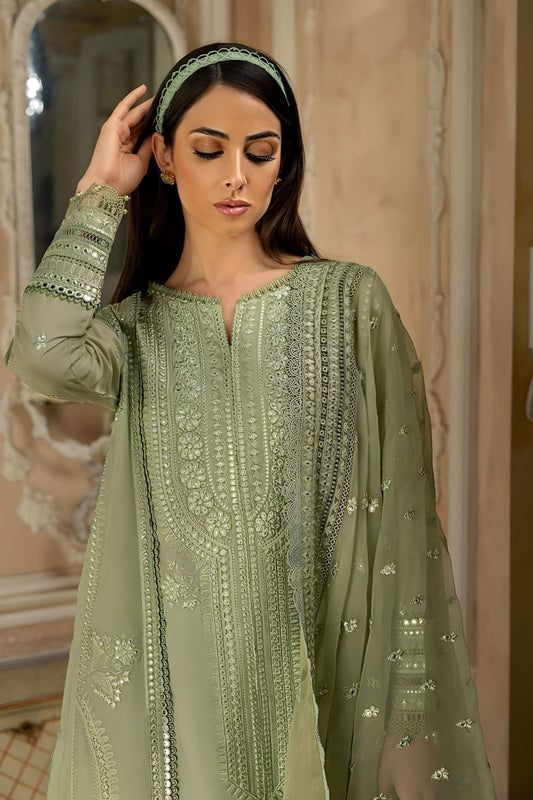 RR-SN60 3Pc Sequence Embroidered Lawn Suit With Sequence Embroidered Organza Dupatta