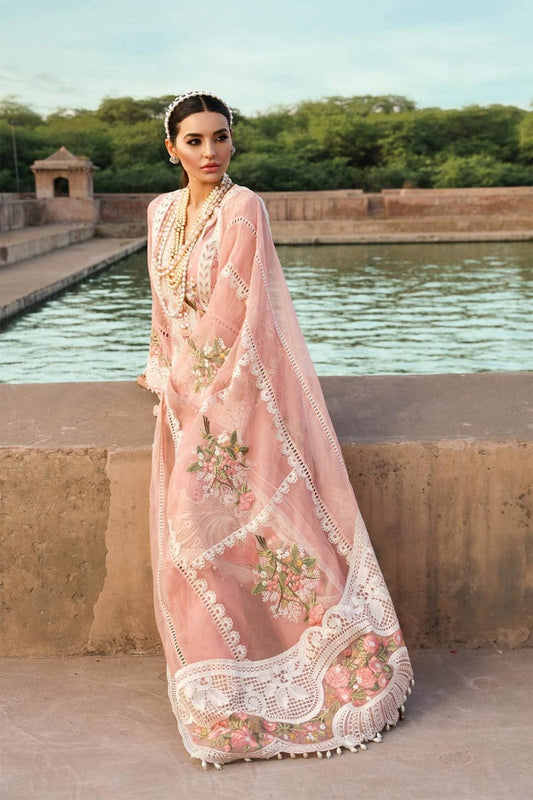 RR-28 Lawn Unstitched Embroidered 3pc Suit With Organza Embridered Dupatta