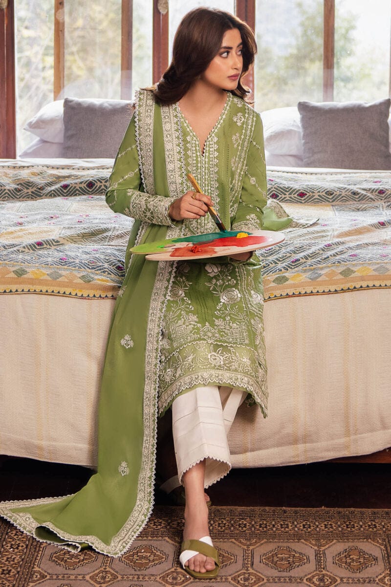 RR-2525 Unstitched Fully Embroided Lawn Suit With Lawn Embroidered Dupatta