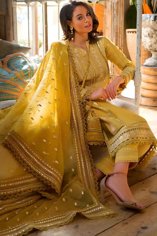 RR-1342 Sequence Embroidered Unstitched Lawn 3pc Suit With Sequence Embroidered Organza Dupatta