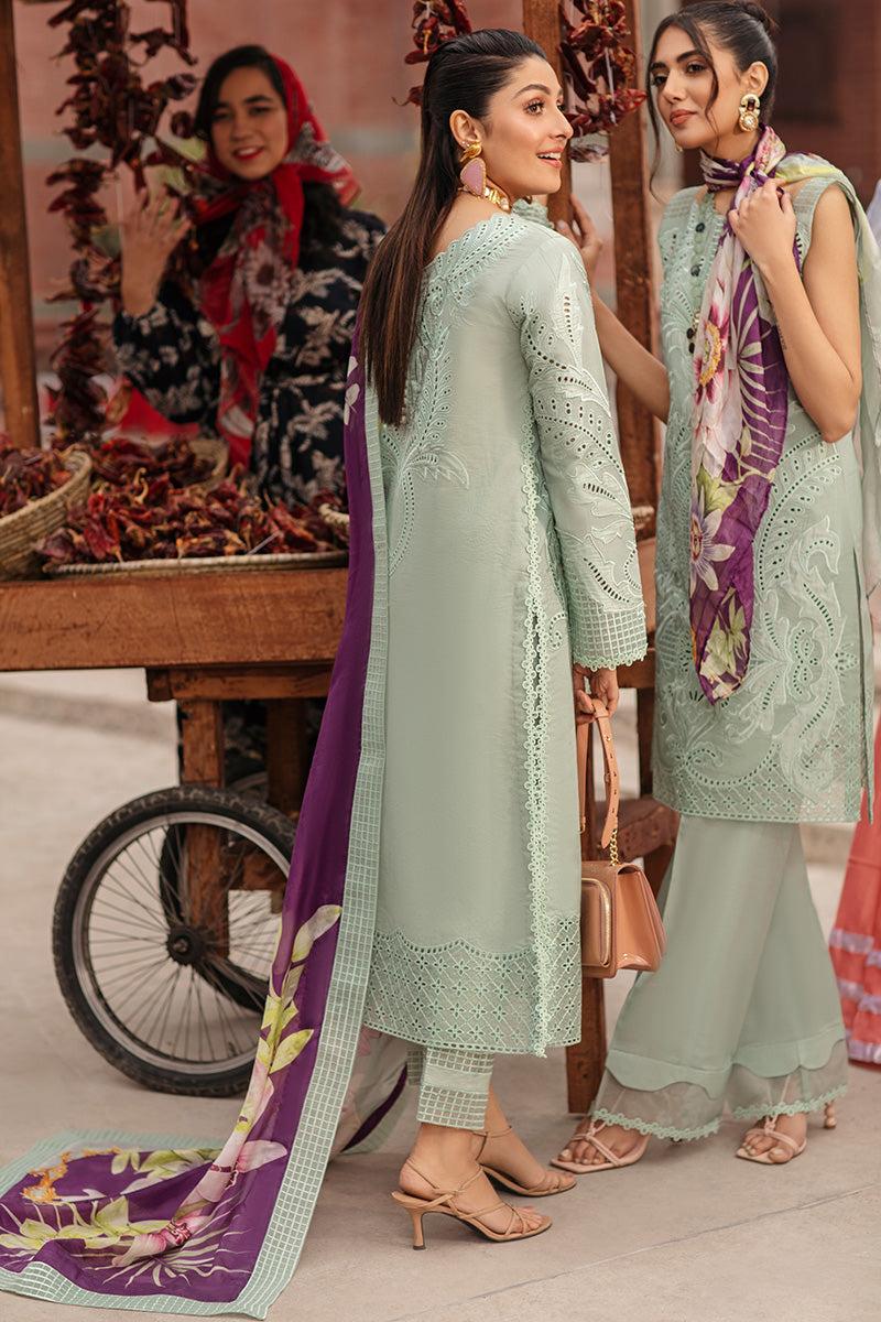 RR-MS42 Embroidered Chikenkari Unstitched Lawn 3pc Suit With Silk Printed Dupatta