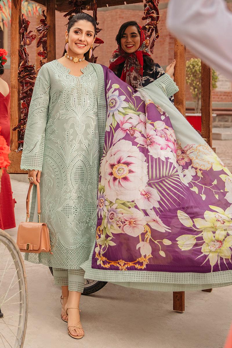 RR-MS42 Embroidered Chikenkari Unstitched Lawn 3pc Suit With Silk Printed Dupatta