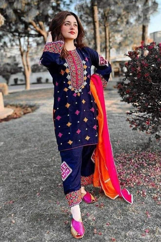 RR-BR1275 Lawn Unstitched Embroidered 3pc Suit With Embroidered Chiffon Dupatta