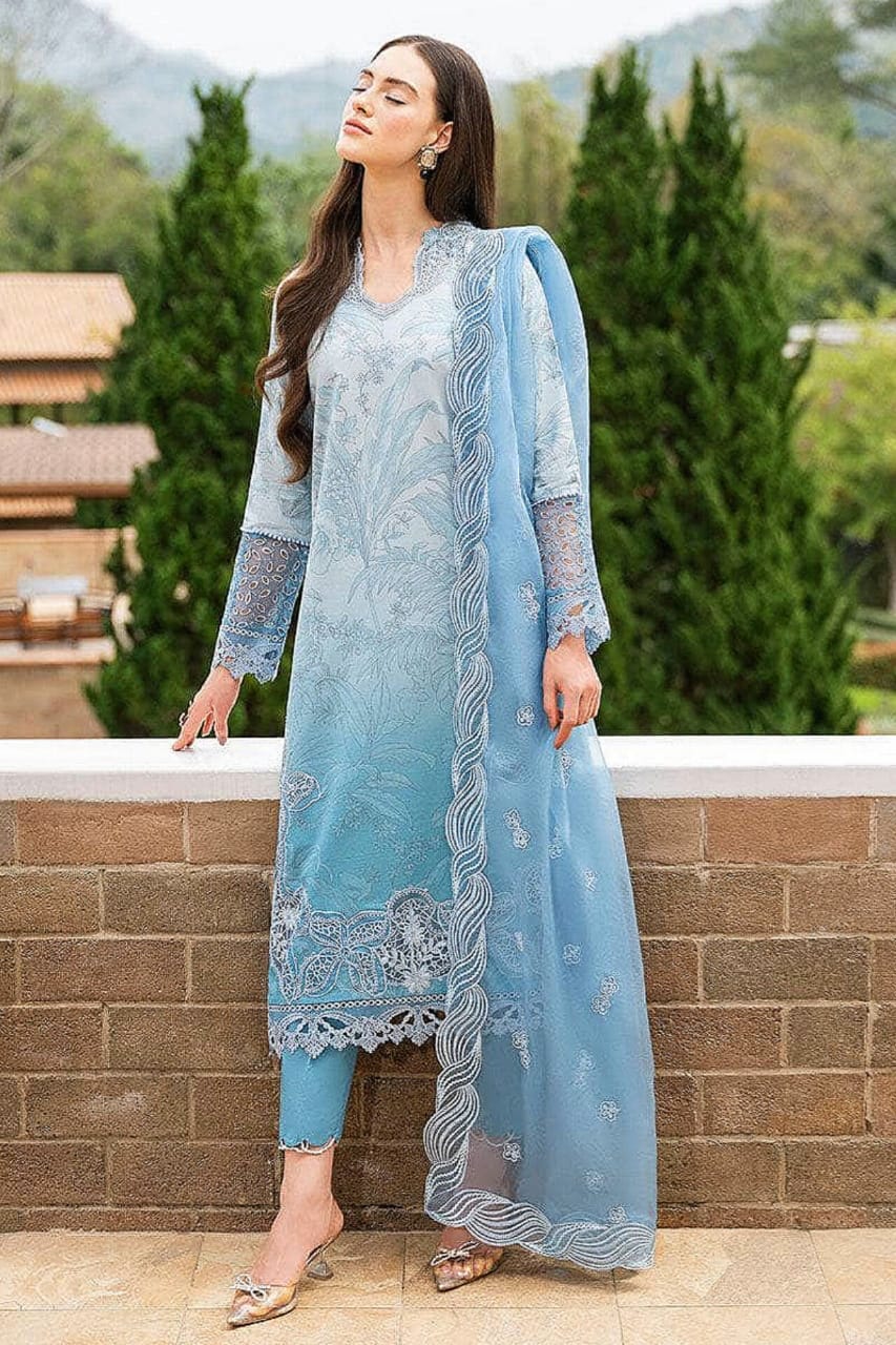 RR-MB510 Lawn Unstitched Embroidered 3pc Suit With Embroidered Organza Dupatta