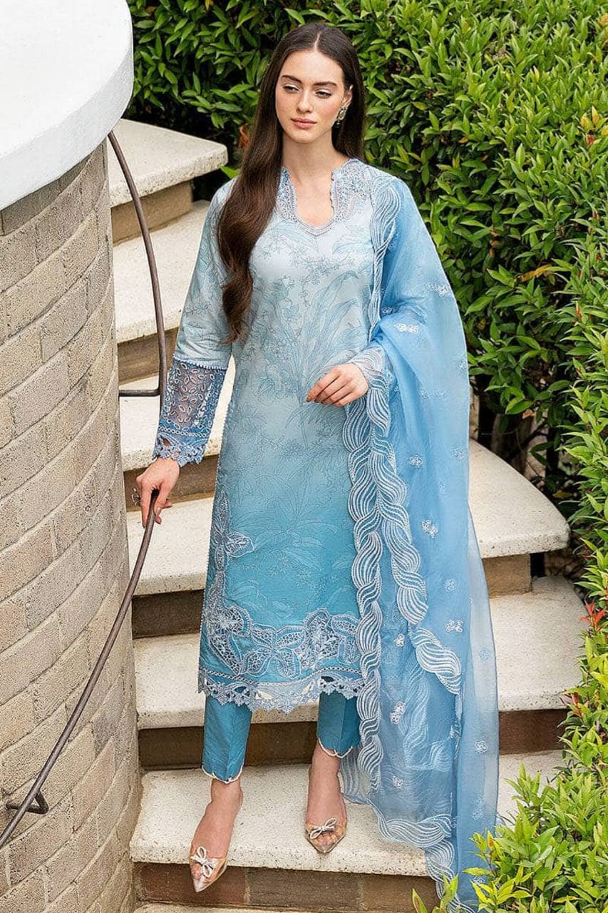 RR-MB510 Lawn Unstitched Embroidered 3pc Suit With Embroidered Organza Dupatta