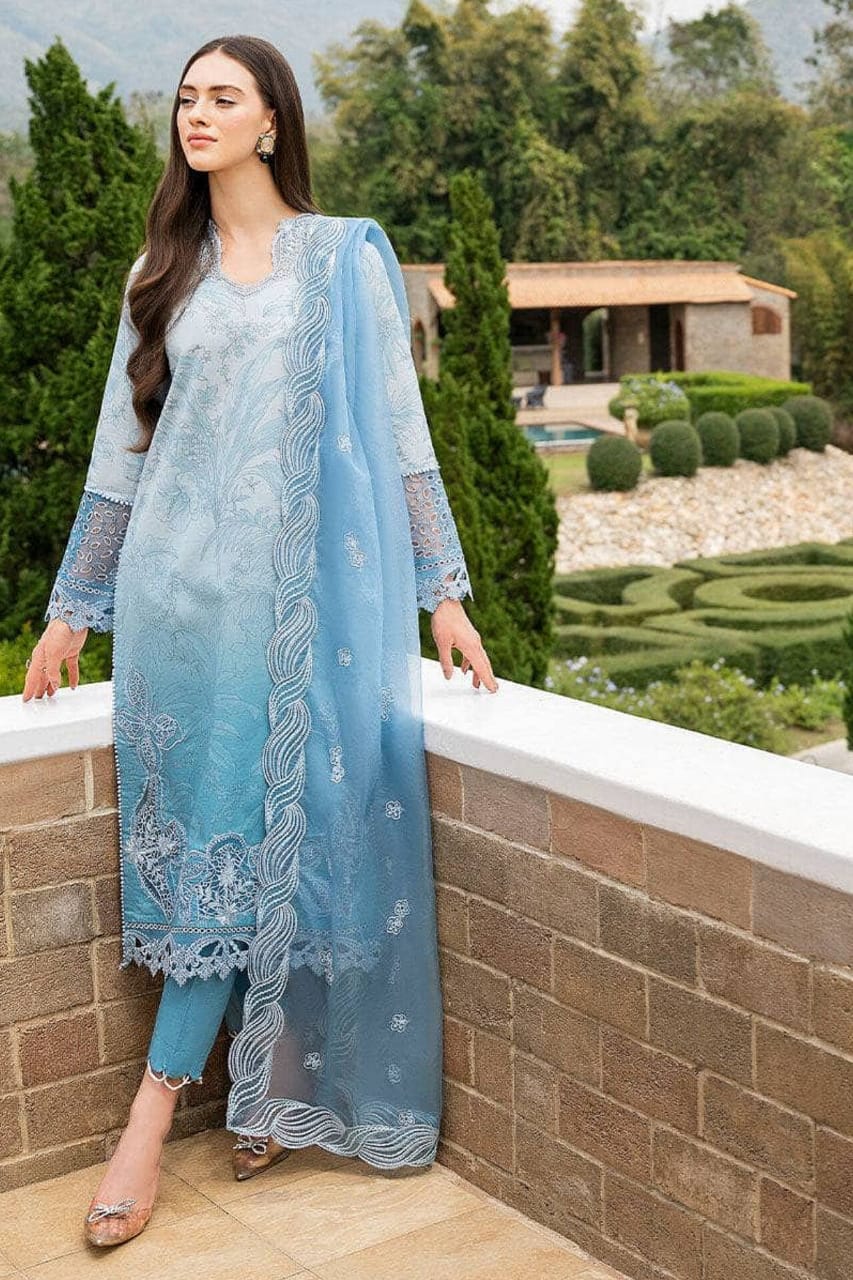 RR-MB510 Lawn Unstitched Embroidered 3pc Suit With Embroidered Organza Dupatta