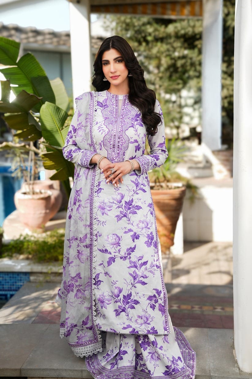 RR- 120 | Unstitched Digital Lawn With Emboridery Neck & And Sleevs 3pc With Digital Lawn  4 Side EMB Dupatta