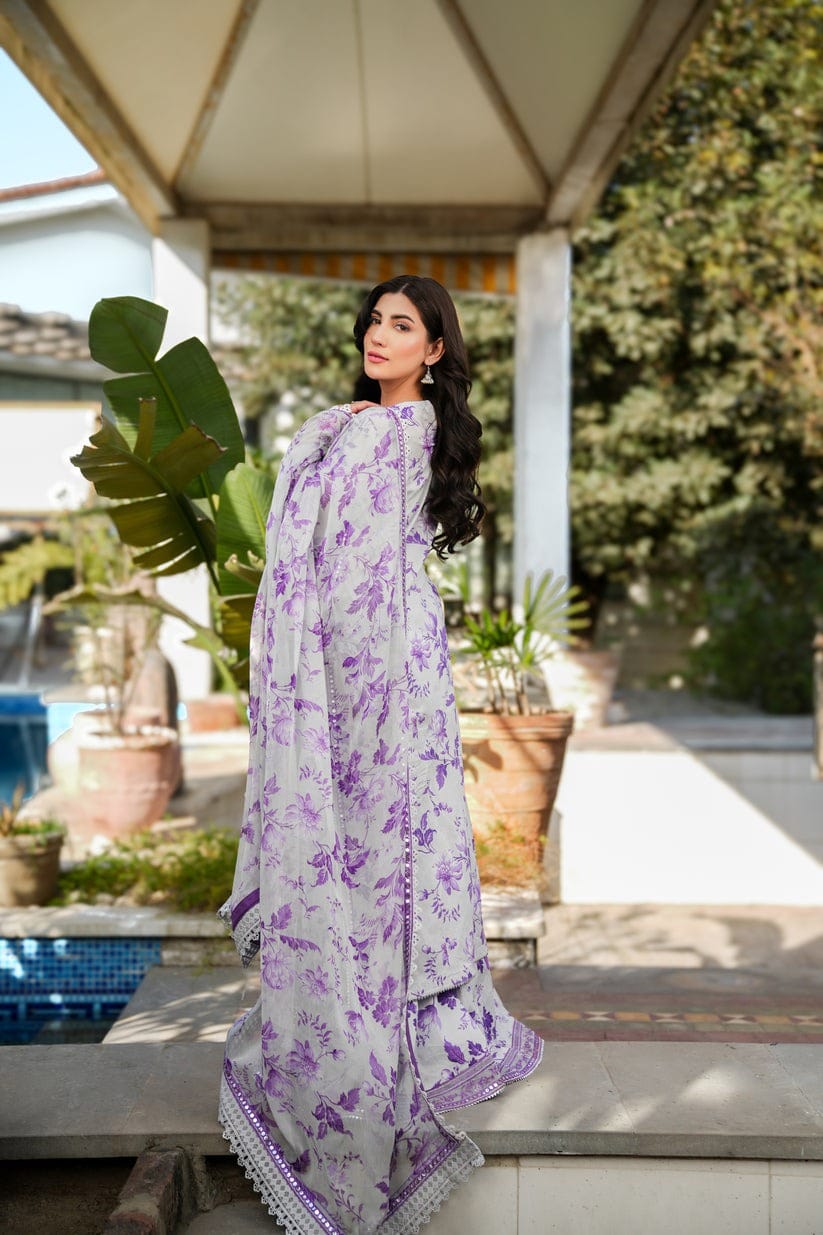 RR- 120 | Unstitched Digital Lawn With Emboridery Neck & And Sleevs 3pc With Digital Lawn  4 Side EMB Dupatta