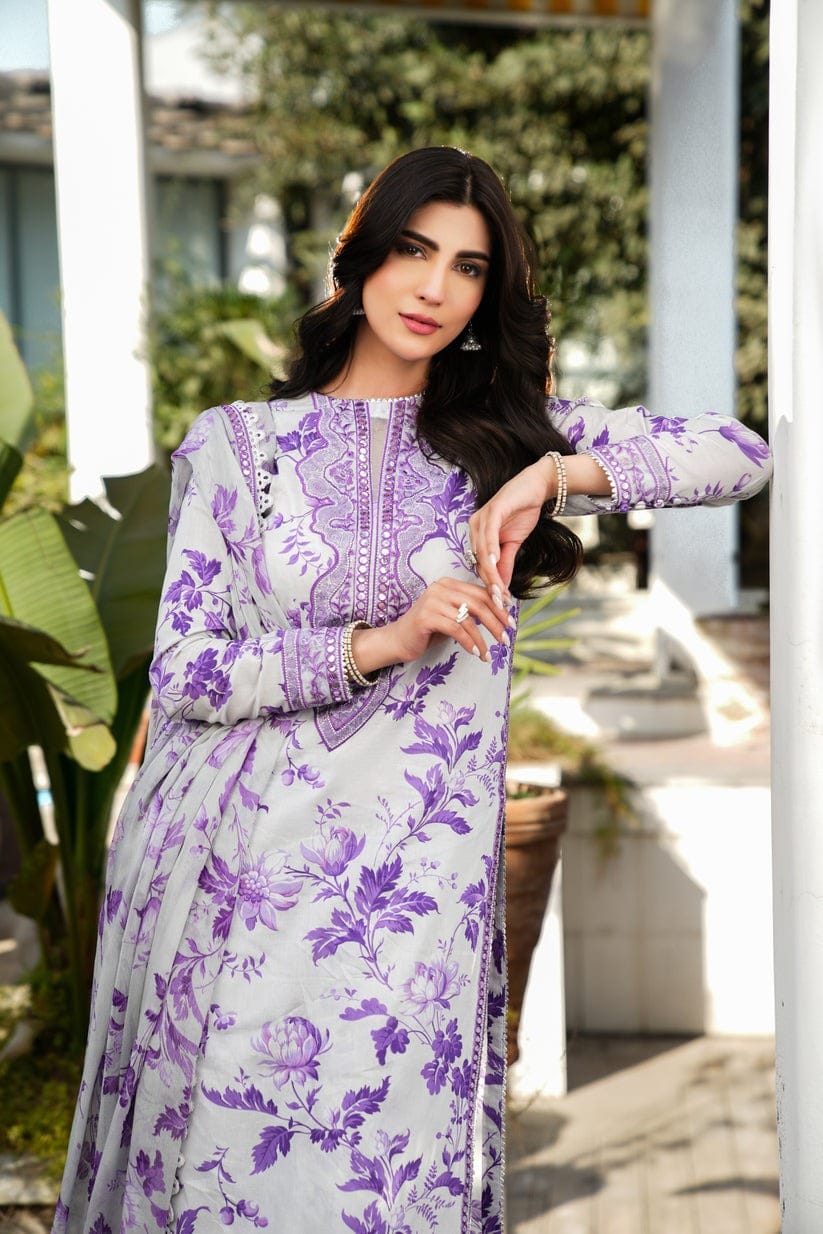 RR- 120 | Unstitched Digital Lawn With Emboridery Neck & And Sleevs 3pc With Digital Lawn  4 Side EMB Dupatta