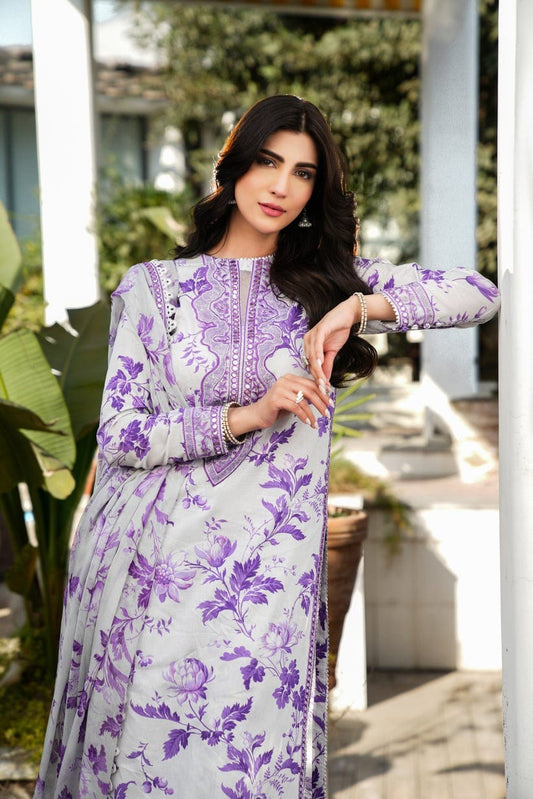 RR- 120 | Unstitched Digital Lawn With Emboridery Neck & And Sleevs 3pc With Digital Lawn  4 Side EMB Dupatta